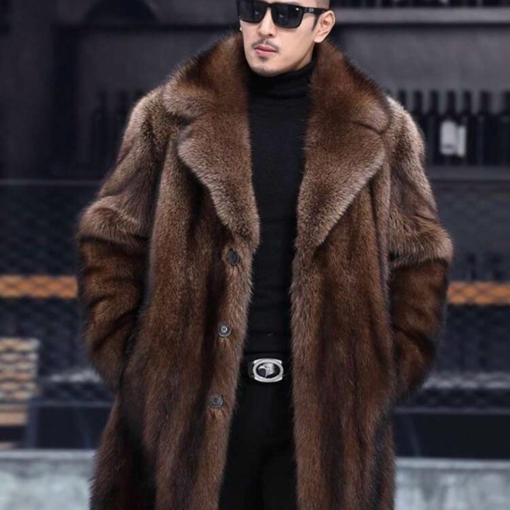 Men's Elegant Brown Fur Coat